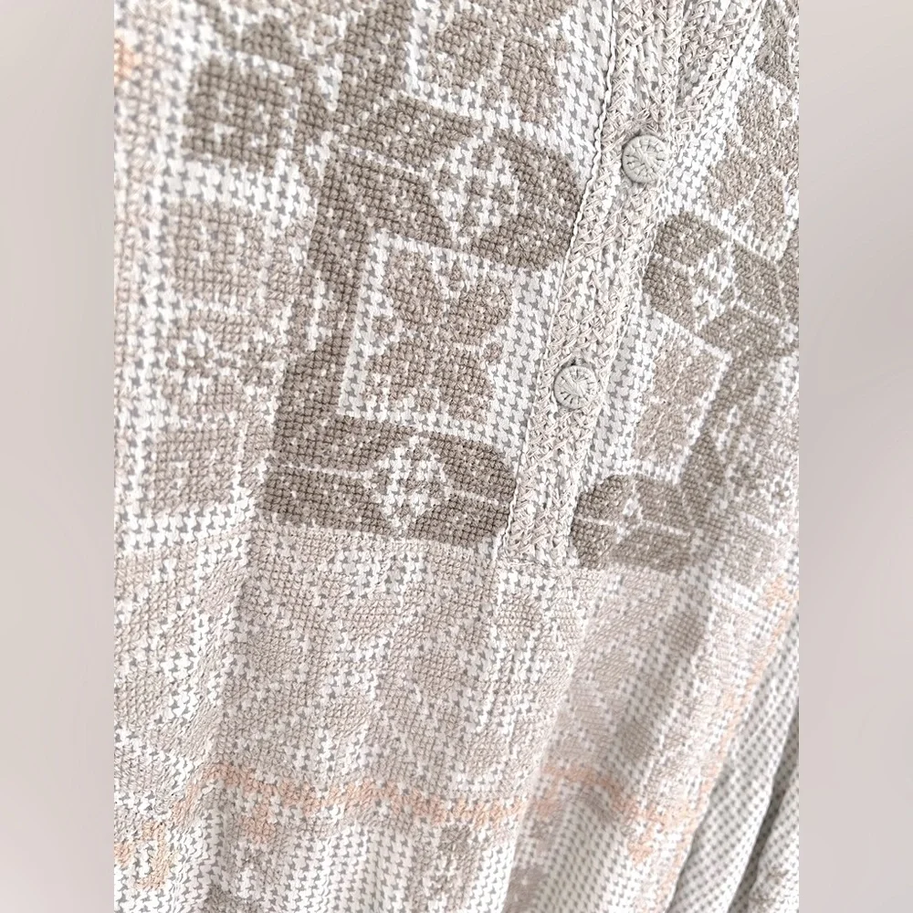 Johnny Was Biya 100% Silk Beige Embroidered Tunic Shirt Dress Boho Cottagecore M - Picture 4 of 11